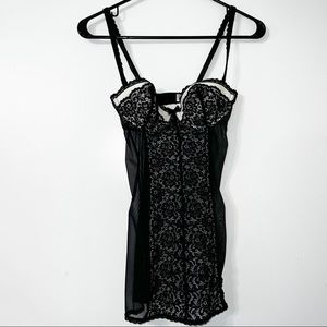 Victoria’s Secret | Black Slip Dress Demi Bra Lace Floral Size 34B Keyhole Back